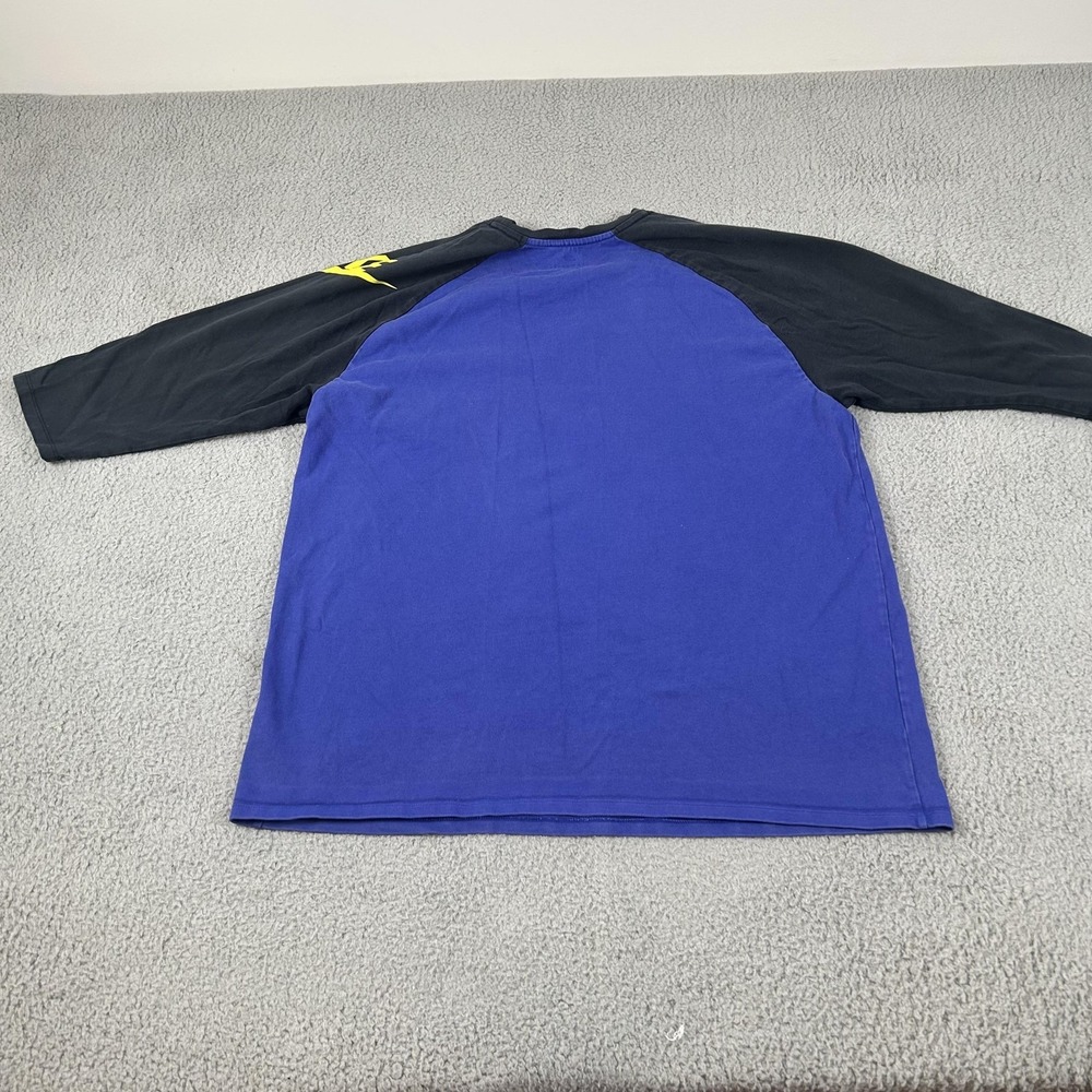 Nike Shirt Mens 2XL Blue Black 3/4 Sleeve Raglan Colorblock Swoosh Tee Logo - Picture 2 of 16